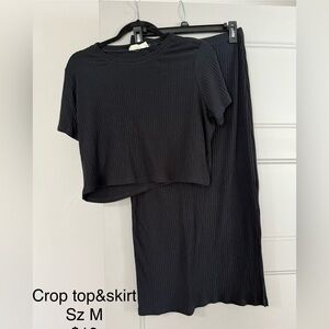 Black Ribbed Crop Top & Midi Skirt Set